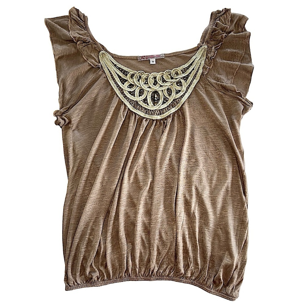 Julie’s Closet Y2K VINTAGE Brown Embroidered Stud Top Blouse Women’s Medium